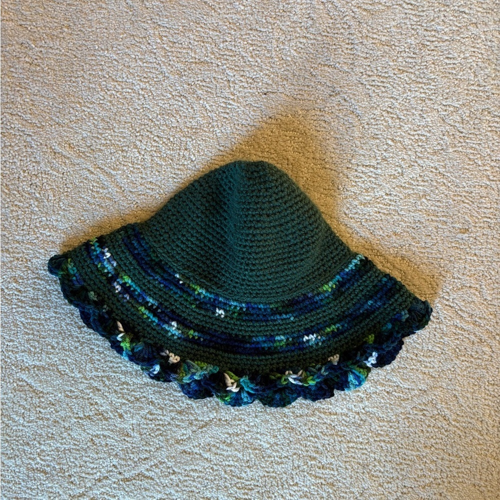 Handmade Green and Blue Crochet bucket Hat